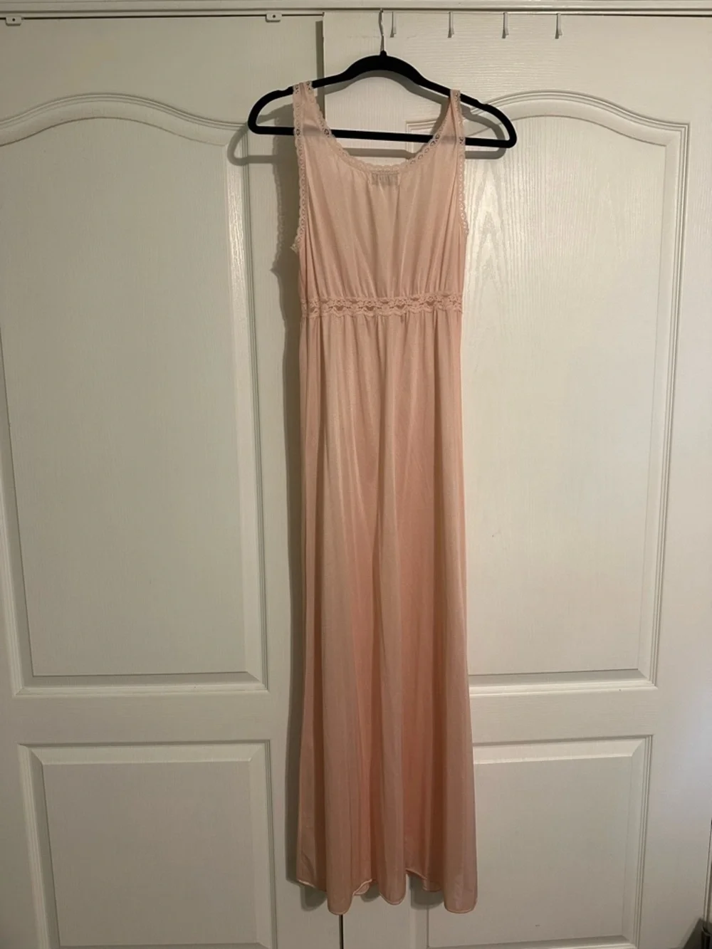 VTG Miss Elaine Peignoir Set Peach Lace Nightgown Robe Coquette 70s EUC- Small